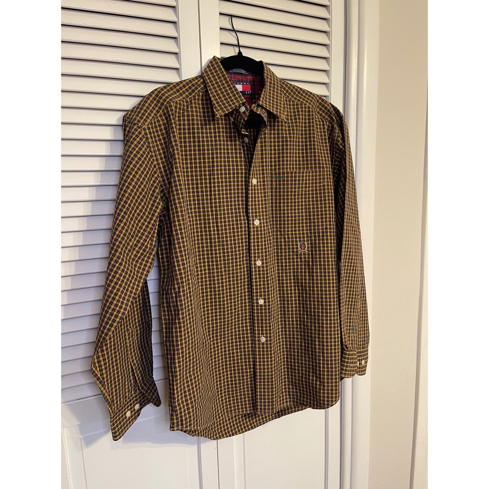 Vintage Tommy Hilfiger Plaid Button Up Shirt Crest Collegiate Mens Medium - Picture 11 of 12